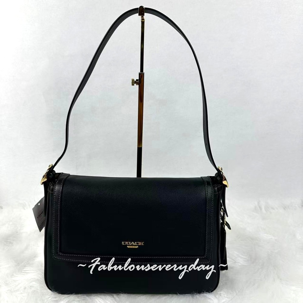 Coach Etta Flap Bag Shoulder Bag CFK03 Natural Grain Leather/Gold/Black NWT